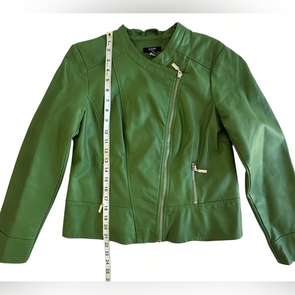 Alfani Petite M Faux Leather Moto Jacket Willow Bough Green asymmetrical Zip - Picture 8 of 8